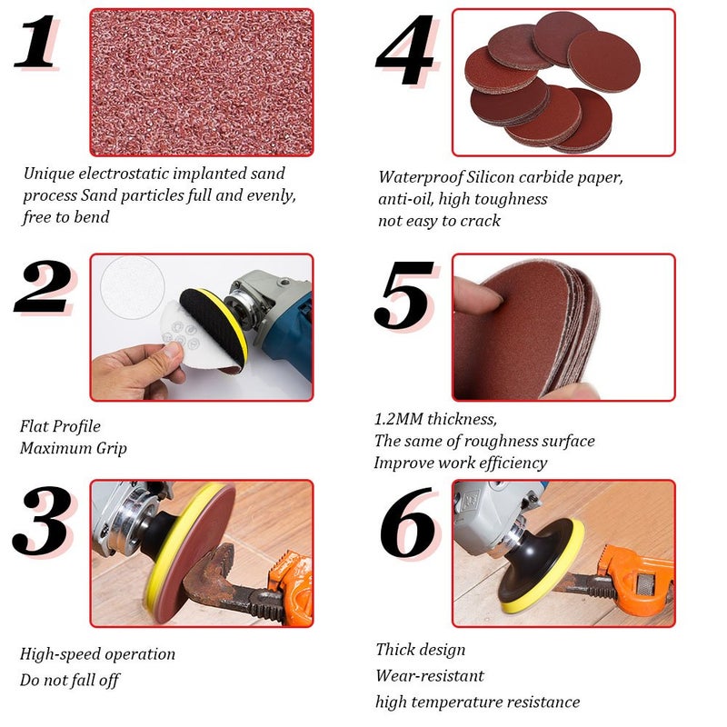 HIFROM 5 Inch Sanding Discs NO-Hole Hook and Loop 40 Grit Sandpaper Aluminum Oxide Random Orbital Sander Pads (60-Pack) - Image 5